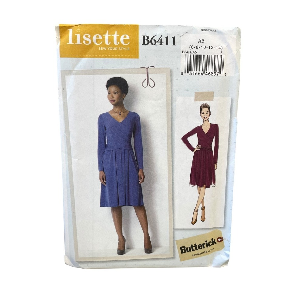 Lisette B6411 Misses' Pullover Wrap‎ Dress Sewing Pattern A5 (6-14)